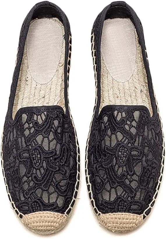 Women's Espadrille Flats Lace Mesh Slip on Ballet Flat Comfort Breathable Slip On Loafer Shoes