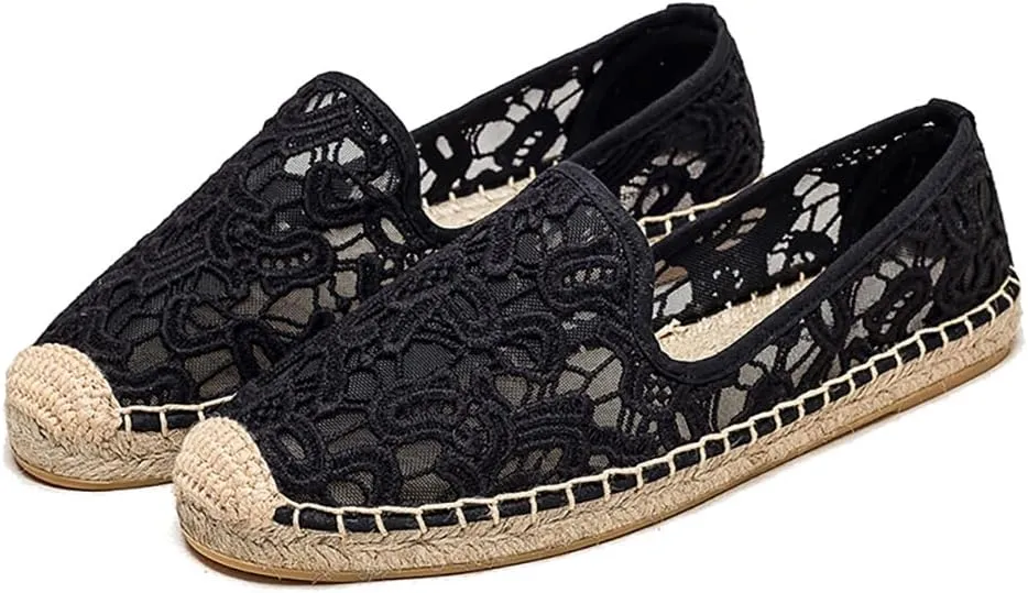 Women's Espadrille Flats Lace Mesh Slip on Ballet Flat Comfort Breathable Slip On Loafer Shoes