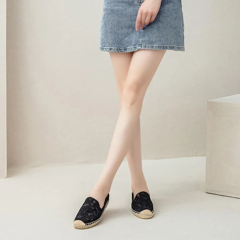 Women's Espadrille Flats Lace Mesh Slip on Ballet Flat Comfort Breathable Slip On Loafer Shoes
