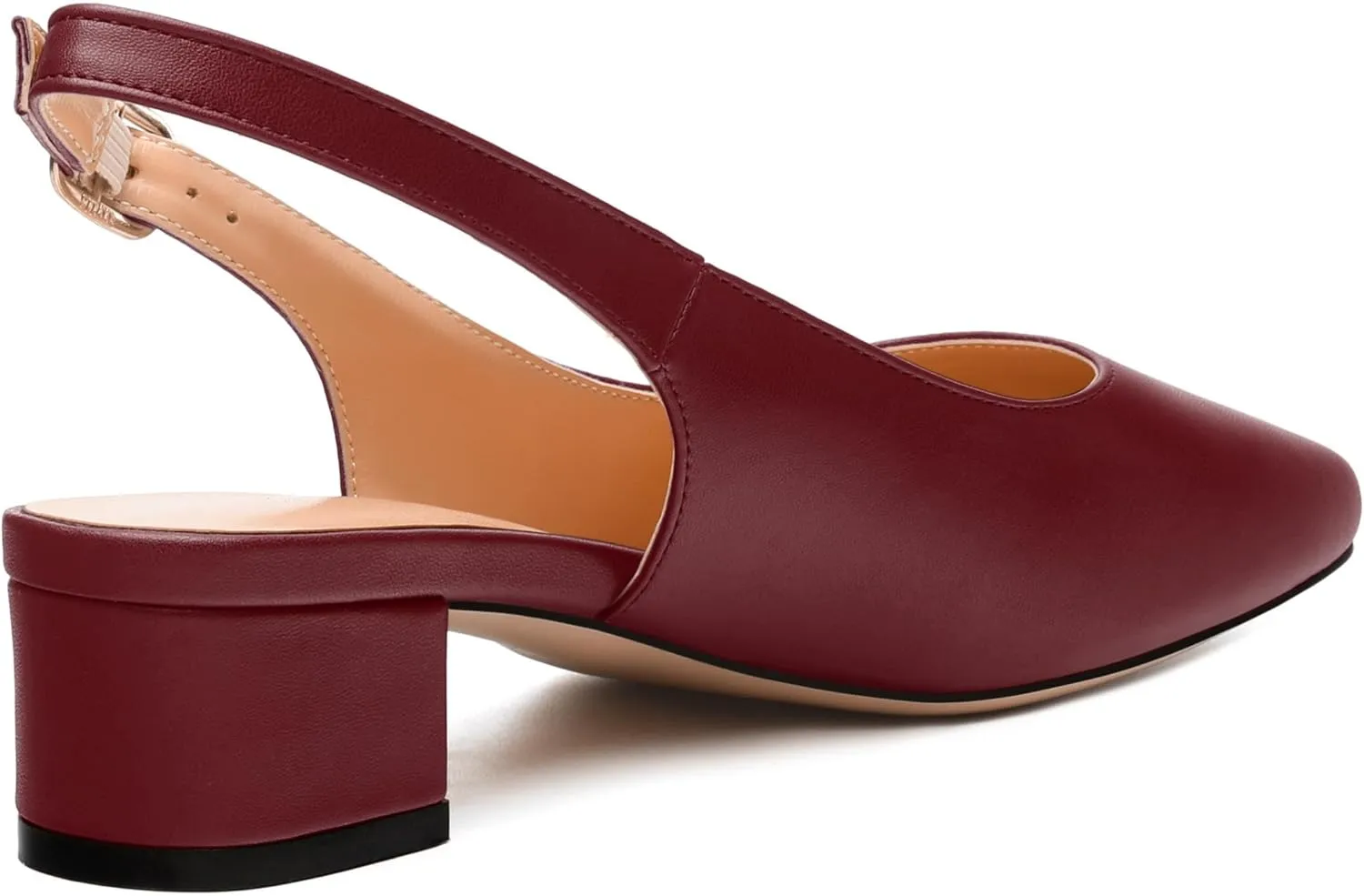 Womens Fashion Buckle Slingback Pumps, Square Closed Toe Chunky Heel Solid Matte Shoes for Women 1.3 inch