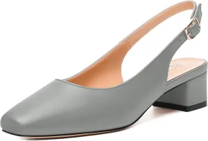 Womens Fashion Buckle Slingback Pumps, Square Closed Toe Chunky Heel Solid Matte Shoes for Women 1.3 inch