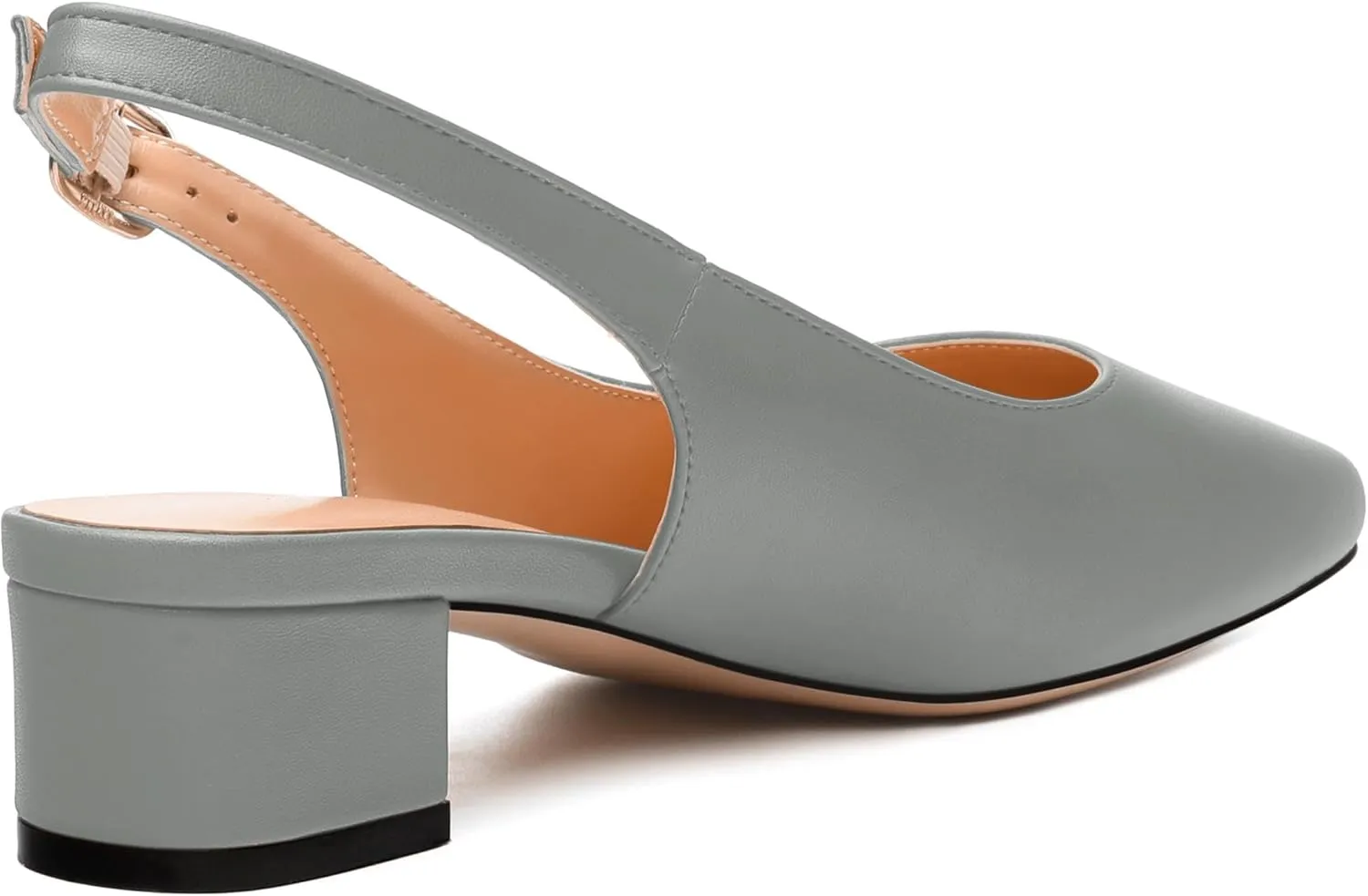 Womens Fashion Buckle Slingback Pumps, Square Closed Toe Chunky Heel Solid Matte Shoes for Women 1.3 inch