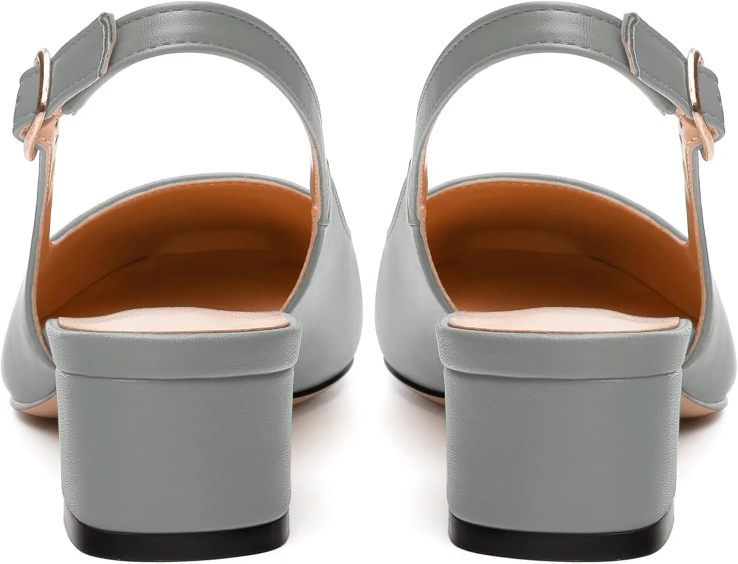 Womens Fashion Buckle Slingback Pumps, Square Closed Toe Chunky Heel Solid Matte Shoes for Women 1.3 inch