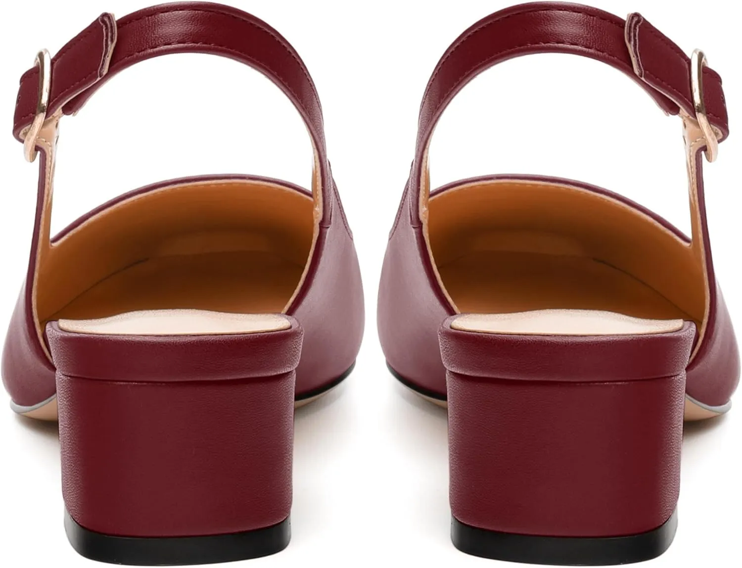Womens Fashion Buckle Slingback Pumps, Square Closed Toe Chunky Heel Solid Matte Shoes for Women 1.3 inch