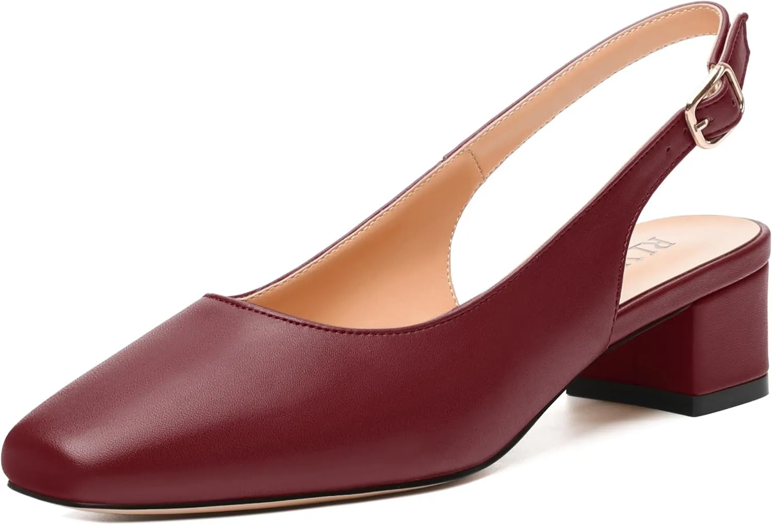 Womens Fashion Buckle Slingback Pumps, Square Closed Toe Chunky Heel Solid Matte Shoes for Women 1.3 inch
