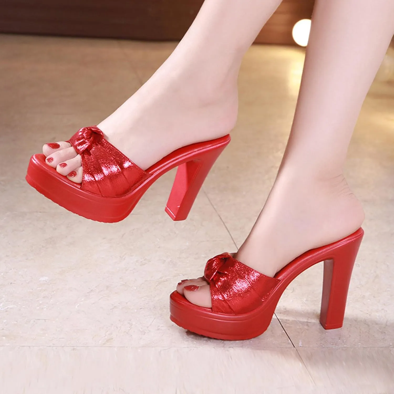 Women's Fish Mouth Platform Chunky High Heel Mule Sandals Comfortable Lightweight Slip On Open Toe Wedge Slide Sandals Fashion Dress Sandals for Formal Evening Party Wedding