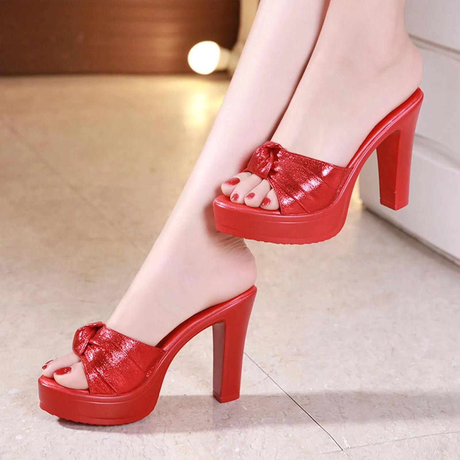 Women's Fish Mouth Platform Chunky High Heel Mule Sandals Comfortable Lightweight Slip On Open Toe Wedge Slide Sandals Fashion Dress Sandals for Formal Evening Party Wedding