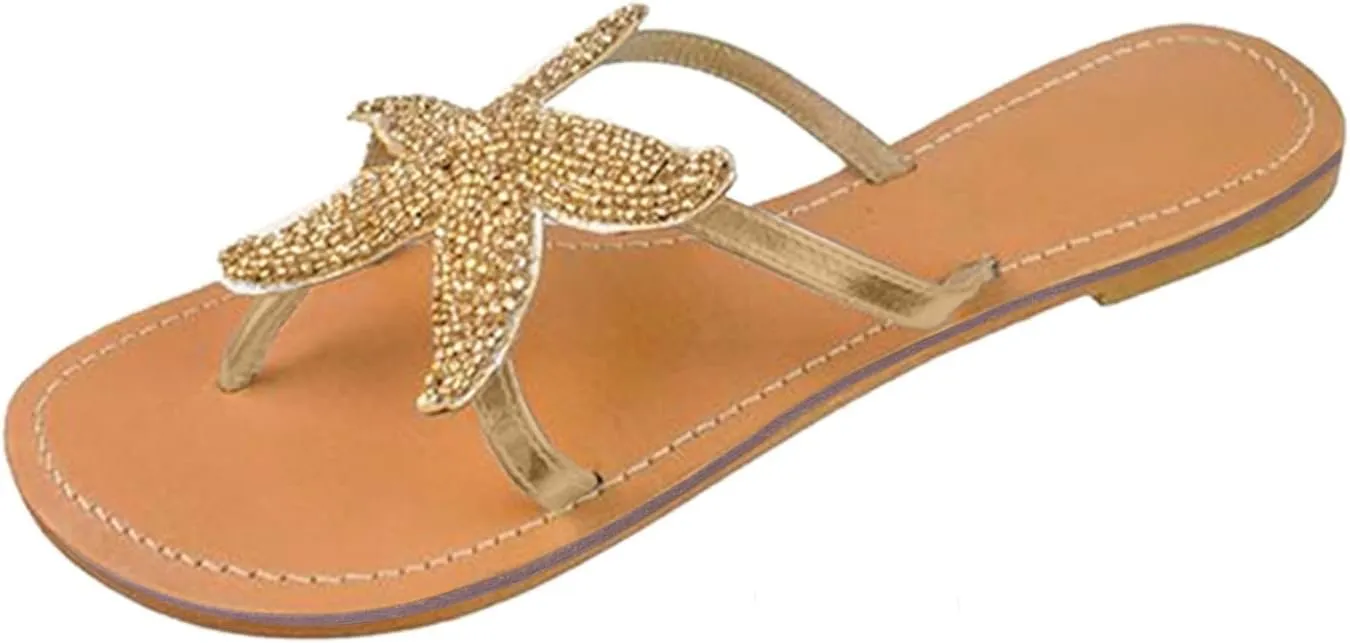 Women'S Flat Beach Sandals Cute Starfish Sandals Clip Toe Flip Flops Comfortable Outdoor Travel Sandals Summer Slippers
