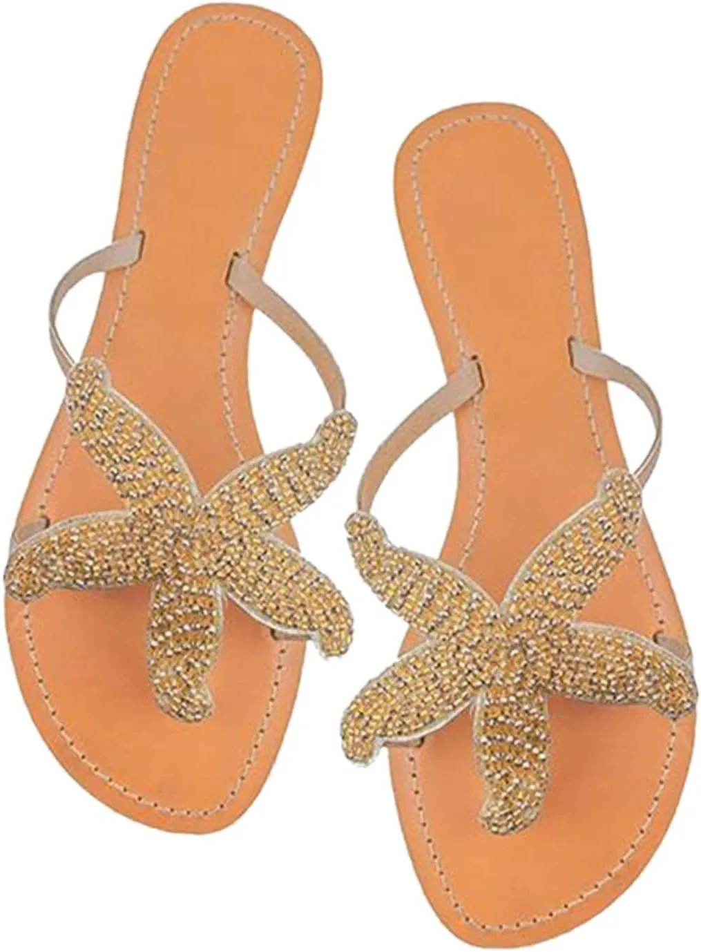 Women'S Flat Beach Sandals Cute Starfish Sandals Clip Toe Flip Flops Comfortable Outdoor Travel Sandals Summer Slippers