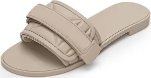 Women's Flat Sandals Adjustable Straps 2025 Summer Dressy Slippers Non Slip Comfortable Leather Slippers Cute Open Toe Shoes