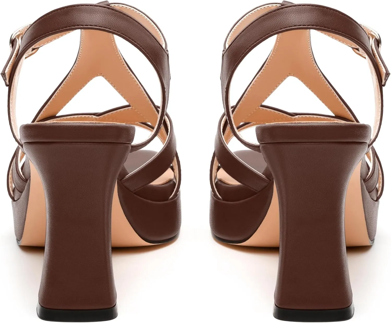 Womens Heeled Sandals, Square Open Toe Small Chunky Heel Platform Sandals for Women, Leather Insole T-strap Daily Comfort Dressy Sandals 3.3"