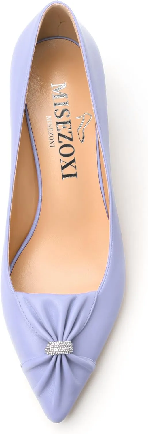 Womens Kitten Heel Pumps, Pointed Toe Dress Pumps for Women, Daily Pumps Shoes with Bow Tie