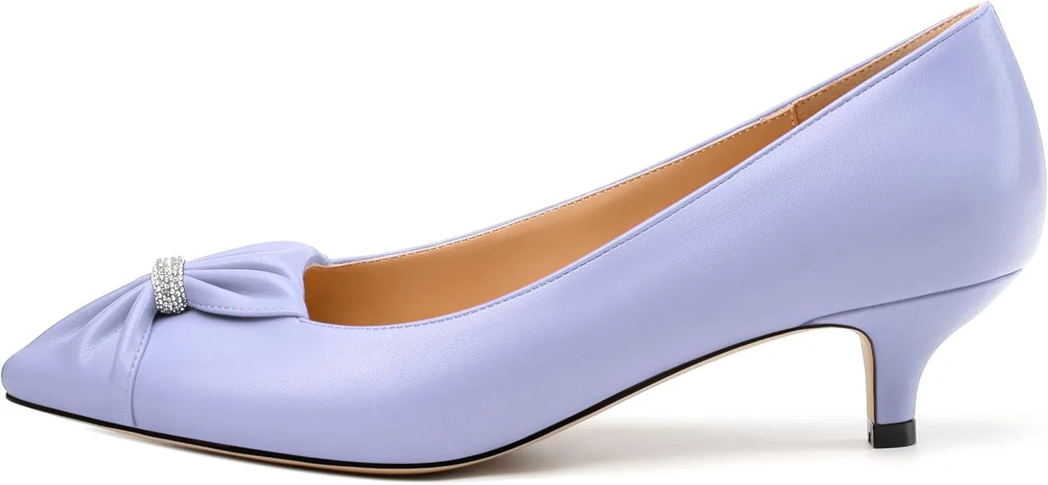 Womens Kitten Heel Pumps, Pointed Toe Dress Pumps for Women, Daily Pumps Shoes with Bow Tie