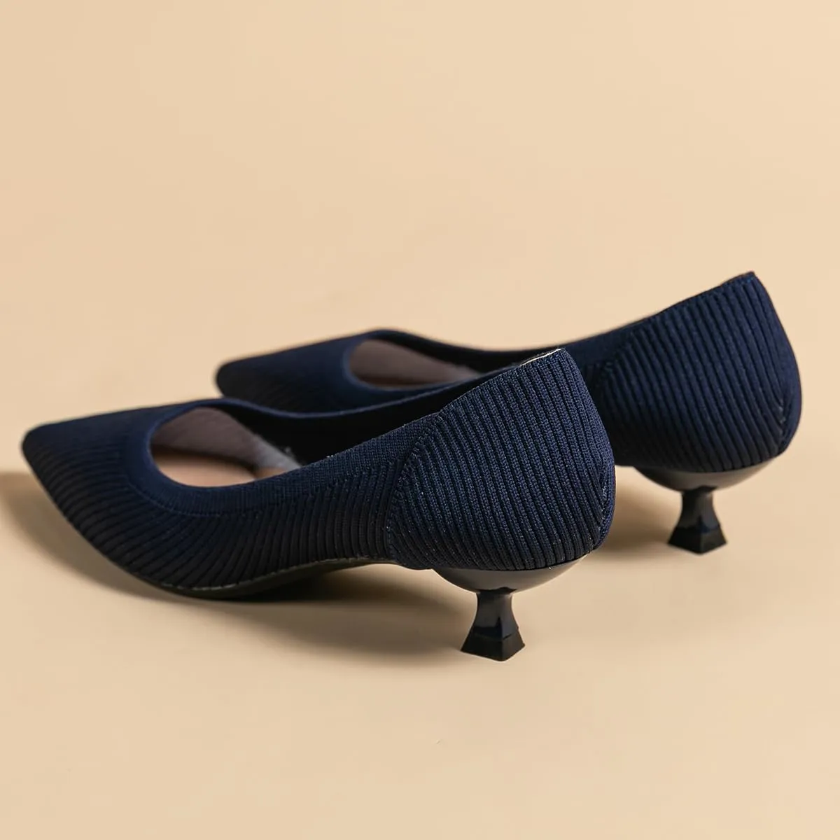 Women's Kitten Heels Pointed Toe Knit Pumps Slip On Foldable Comfortable Casual Formal Dress Shoes