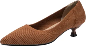 Women's Kitten Heels Pointed Toe Knit Pumps Slip On Foldable Comfortable Casual Formal Dress Shoes