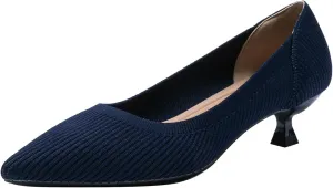 Women's Kitten Heels Pointed Toe Knit Pumps Slip On Foldable Comfortable Casual Formal Dress Shoes