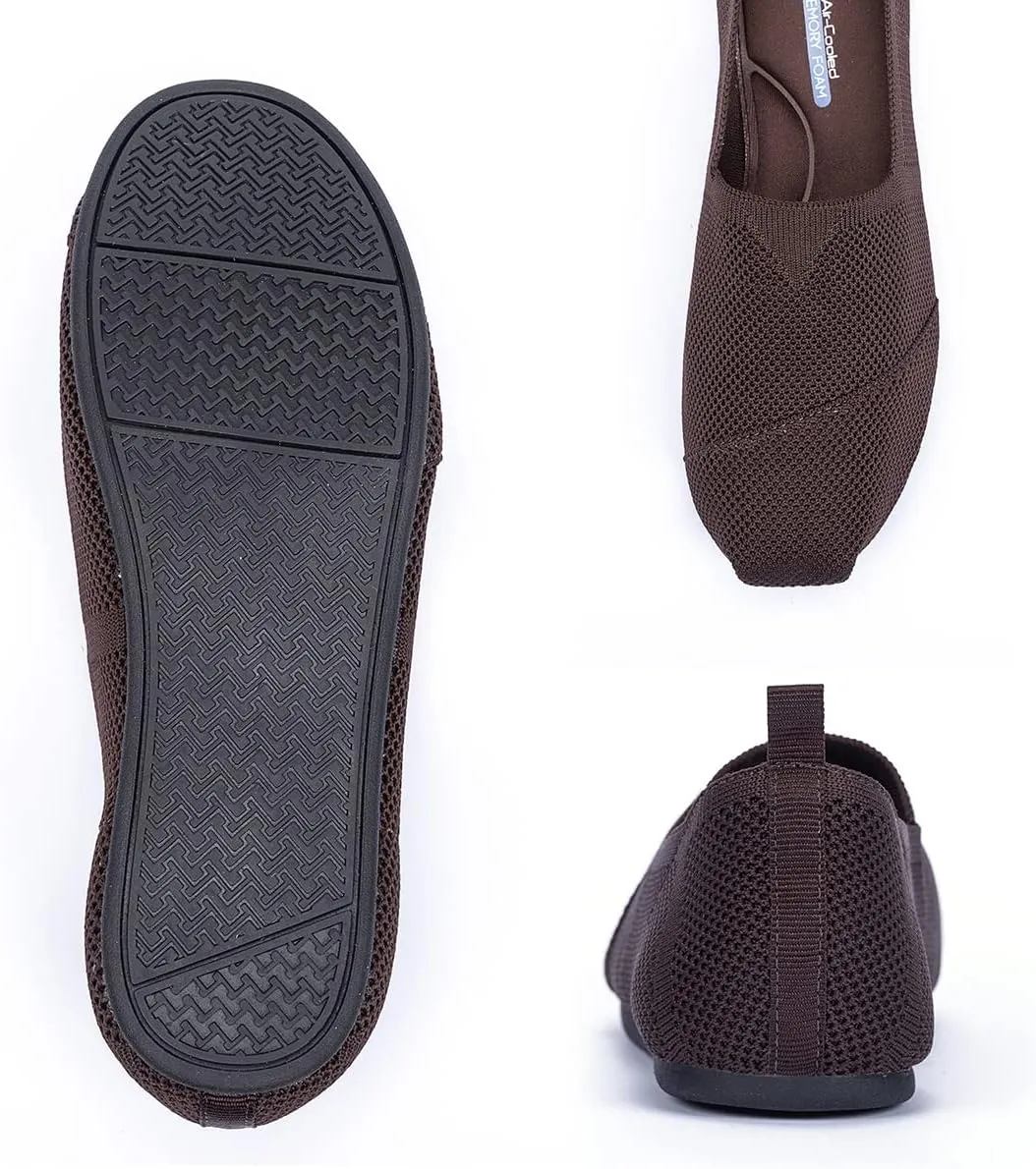 Women's Knit Flat Shoes,Classic Casual Washable Shoes,Comfortable Walking Slip-On Ballerina Square Toe Shoes for Women