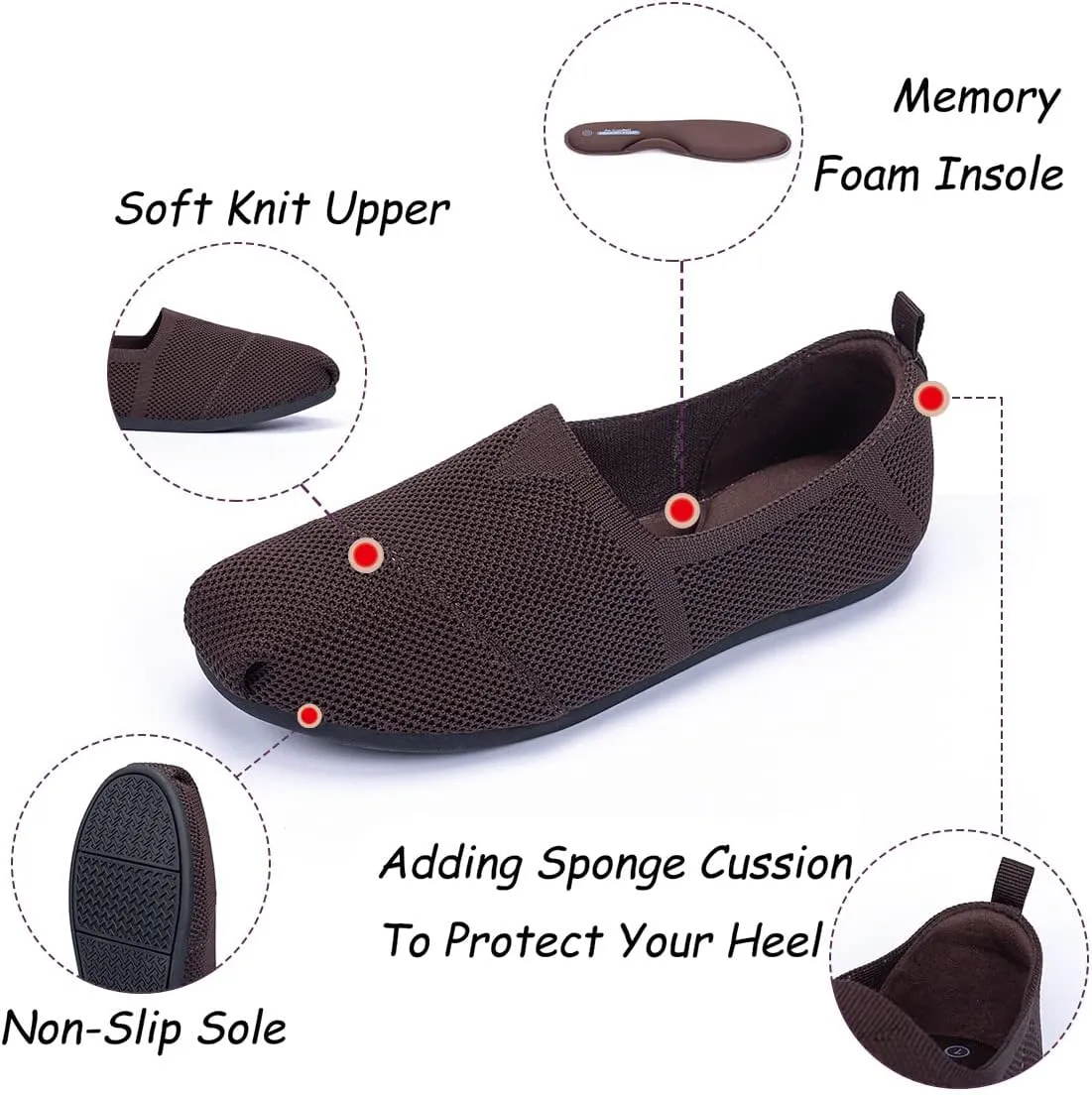 Women's Knit Flat Shoes,Classic Casual Washable Shoes,Comfortable Walking Slip-On Ballerina Square Toe Shoes for Women
