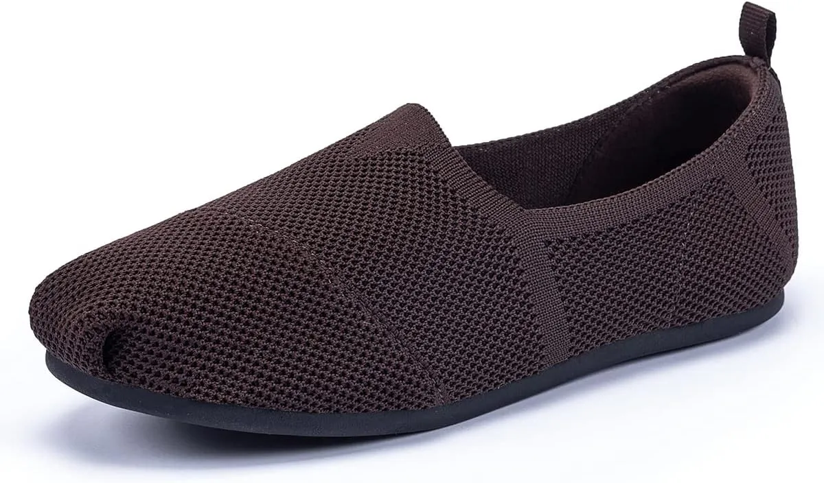 Women's Knit Flat Shoes,Classic Casual Washable Shoes,Comfortable Walking Slip-On Ballerina Square Toe Shoes for Women