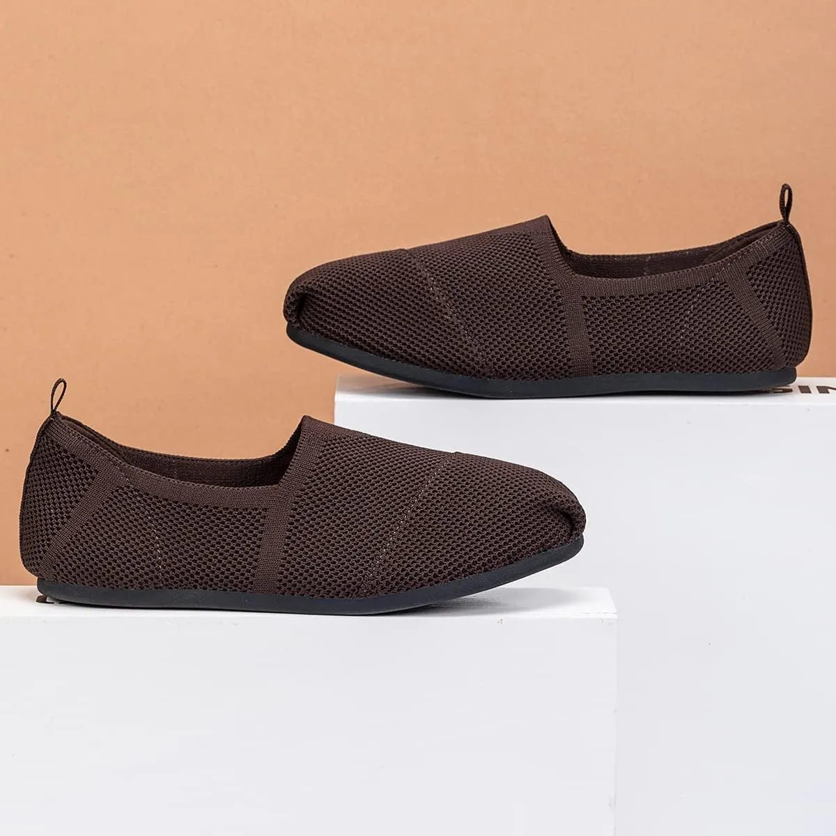 Women's Knit Flat Shoes,Classic Casual Washable Shoes,Comfortable Walking Slip-On Ballerina Square Toe Shoes for Women