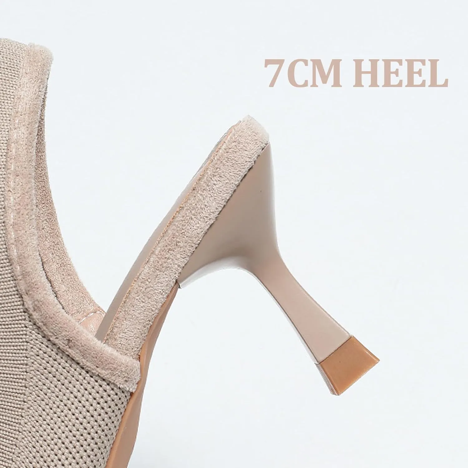 Women's Knitted Breathable Sexy Kitten Heel Slingback Dress Pumps with Elastic Ankle Strap Fashion Comfortable Low Stiletto Closed Pointed Toe Mule Sandals for Bridal Wedding Party