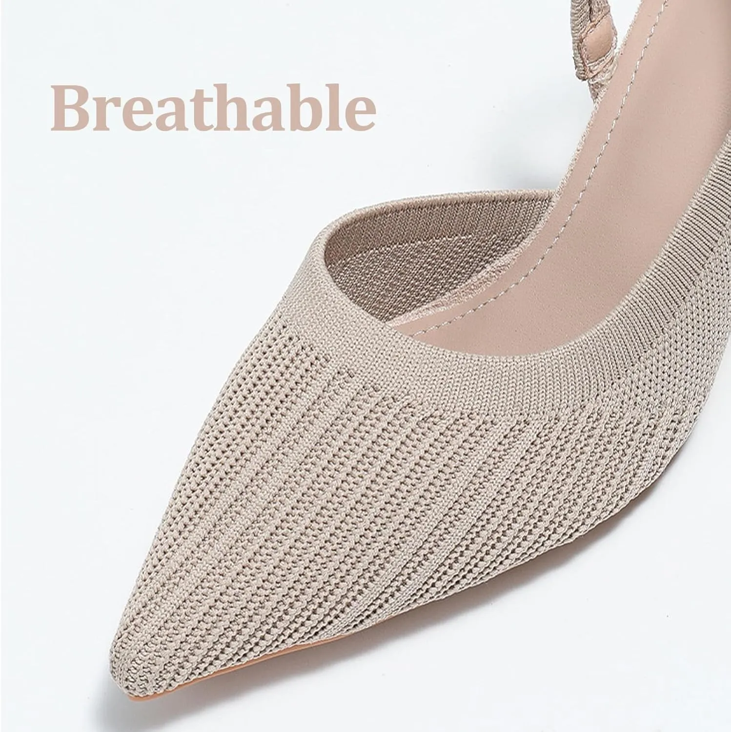 Women's Knitted Breathable Sexy Kitten Heel Slingback Dress Pumps with Elastic Ankle Strap Fashion Comfortable Low Stiletto Closed Pointed Toe Mule Sandals for Bridal Wedding Party