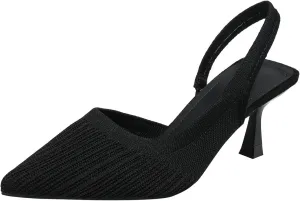 Women's Knitted Breathable Sexy Kitten Heel Slingback Dress Pumps with Elastic Ankle Strap Fashion Comfortable Low Stiletto Closed Pointed Toe Mule Sandals for Bridal Wedding Party