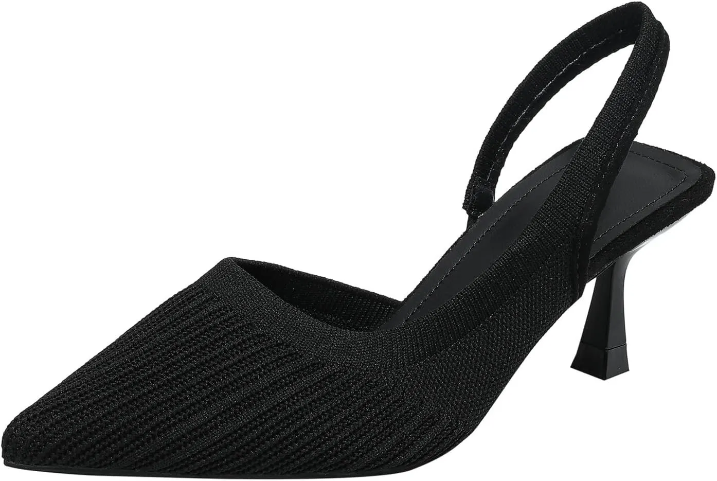 Women's Knitted Breathable Sexy Kitten Heel Slingback Dress Pumps with Elastic Ankle Strap Fashion Comfortable Low Stiletto Closed Pointed Toe Mule Sandals for Bridal Wedding Party