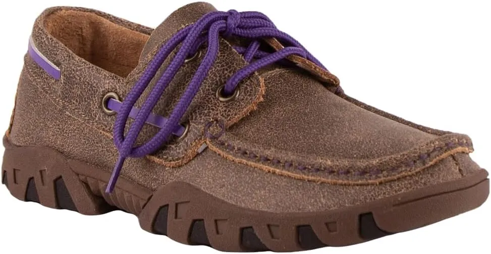 Womens Leather Boat Flats Casual - Brown