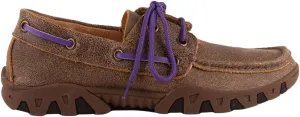 Womens Leather Boat Flats Casual - Brown