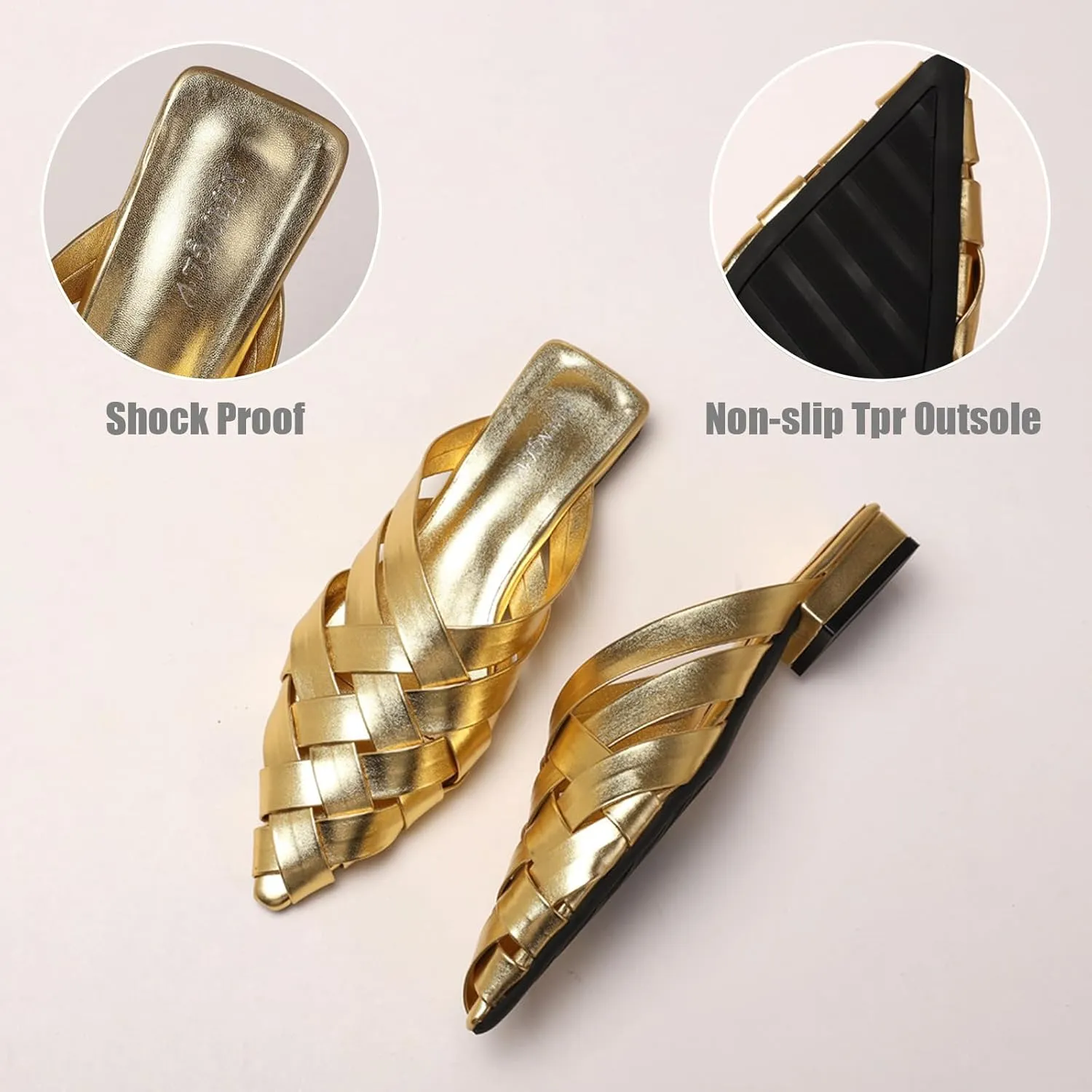Women's Leather Braided Chunky Low Heel Backless Caged Slippers Sandals Vogue Hollow Point Close Toe Block Heel Slingback Slip-On Mule Slides For Leisure Walking Shopping Daily