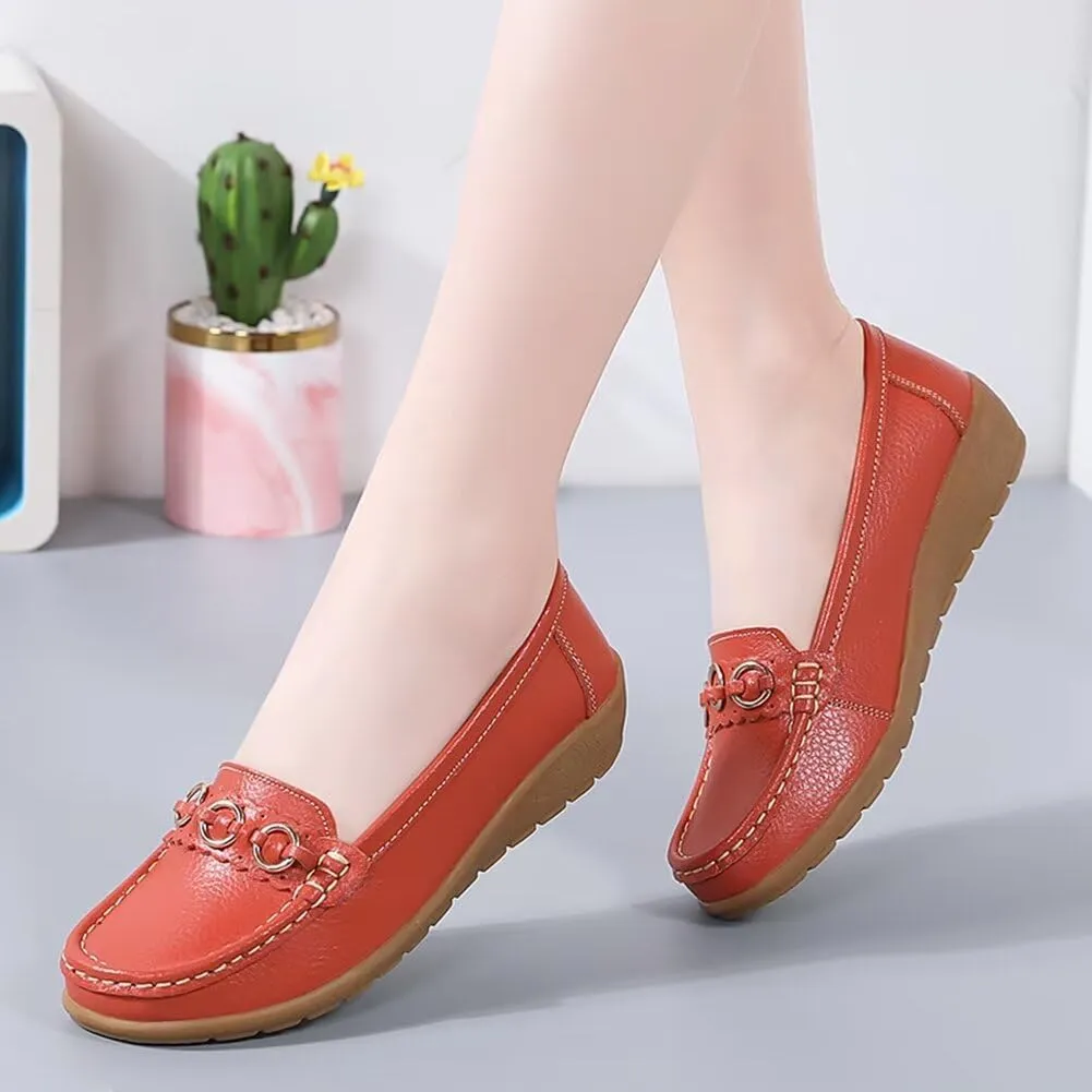 Women's Leather Wedge Moccasins Pumps Boat Shoes Casual Cushion Driving Slip-Ons