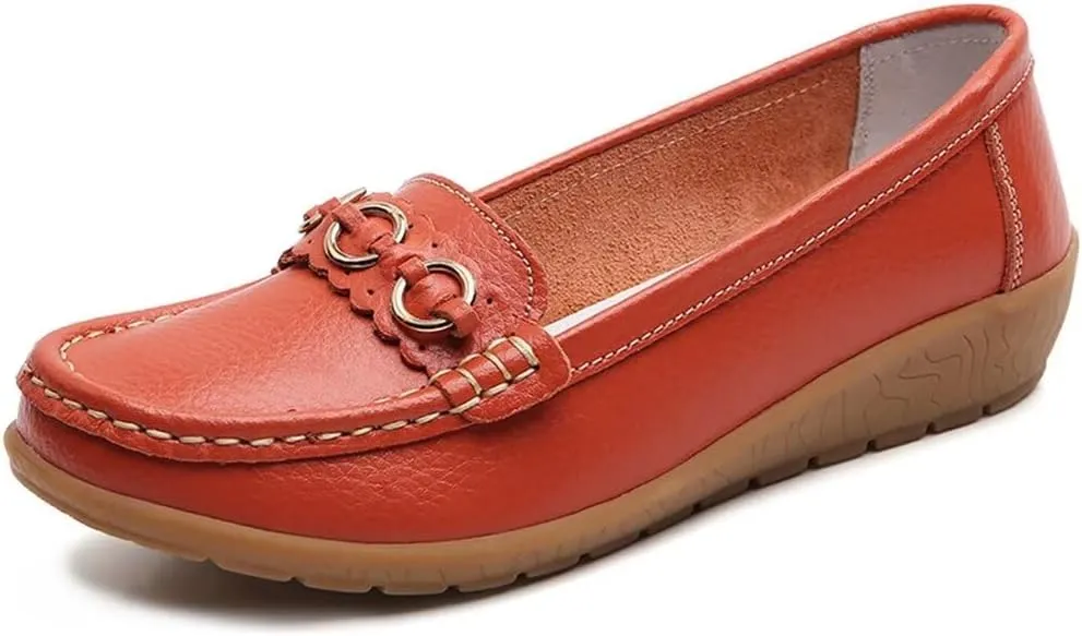 Women's Leather Wedge Moccasins Pumps Boat Shoes Casual Cushion Driving Slip-Ons