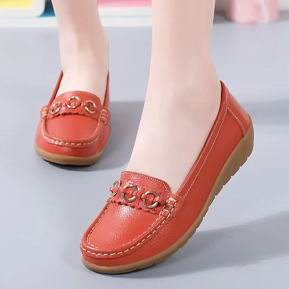 Women's Leather Wedge Moccasins Pumps Boat Shoes Casual Cushion Driving Slip-Ons