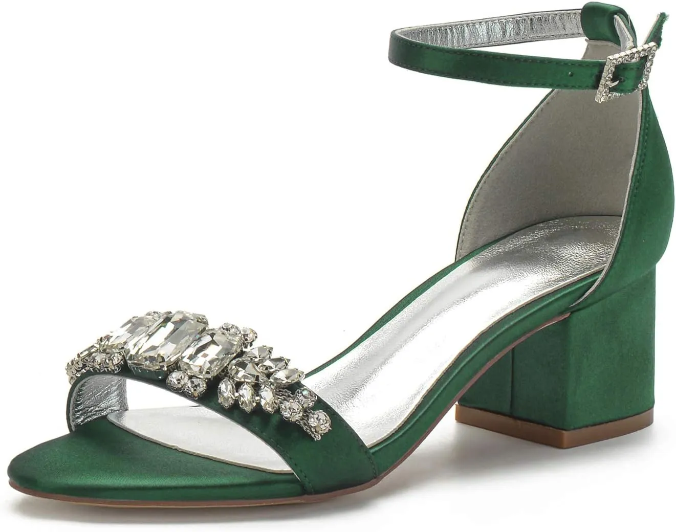 Women's Low Block Heel Sandals Chunky Ankle Strap Crystal Wedding Dress Shoes Low Heel Formal Prom Party Dress Shoes Comfortable Pump Sandals