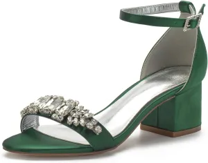 Women's Low Block Heel Sandals Chunky Ankle Strap Crystal Wedding Dress Shoes Low Heel Formal Prom Party Dress Shoes Comfortable Pump Sandals