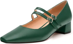 Womens Mary Jane Pumps, Small Square Toe Low Chunky Heel Pump Shoes for Women, Comfort Mary Jane Daily Pumps with Two Straps 1.3"