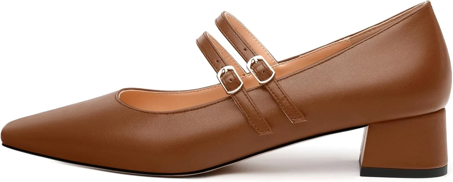 Womens Mary Jane Pumps, Small Square Toe Low Chunky Heel Pump Shoes for Women, Comfort Mary Jane Daily Pumps with Two Straps 1.3"