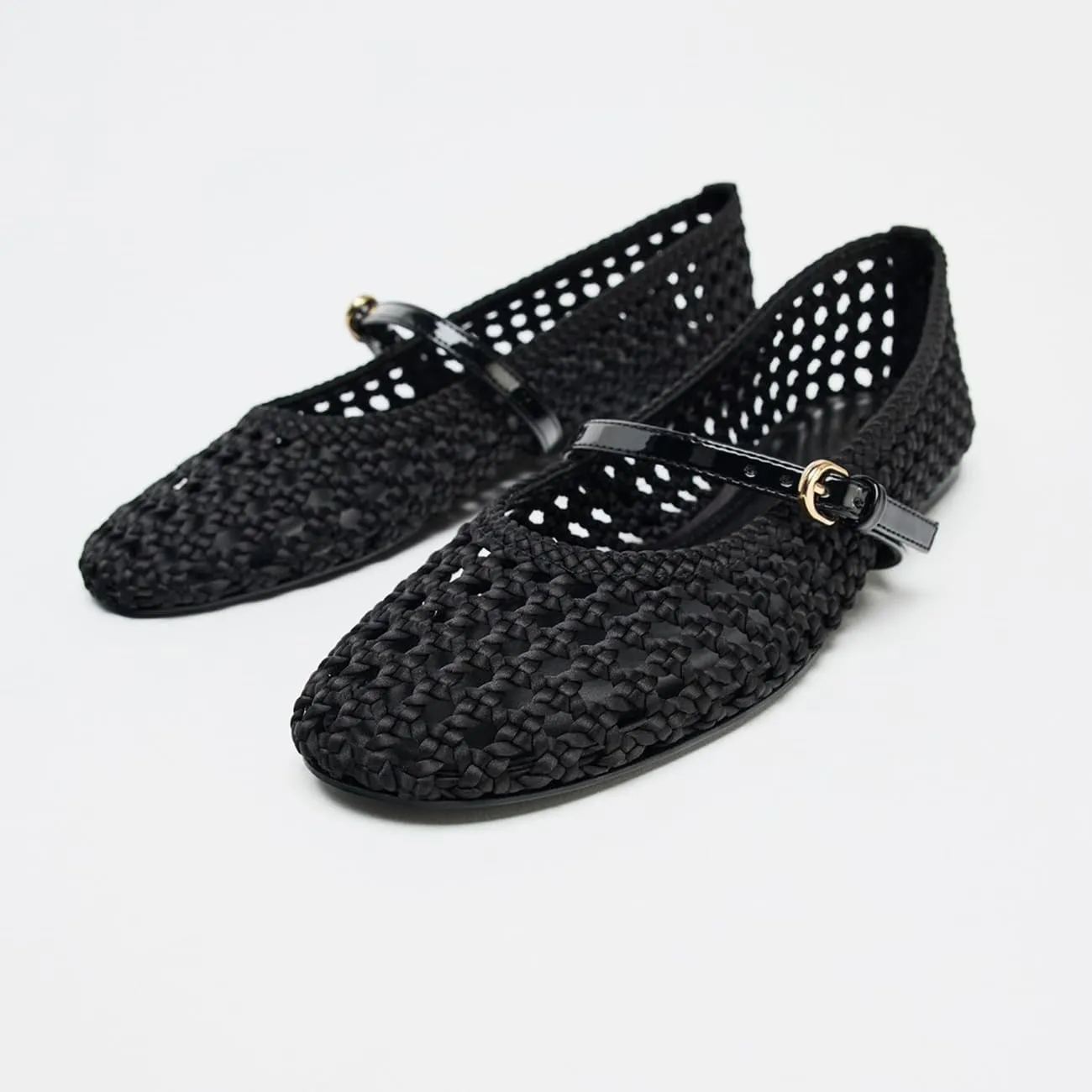 Women's Mesh Ballet Flats Fishnet Ballerina Flats Wide Width Woven Mary Jane