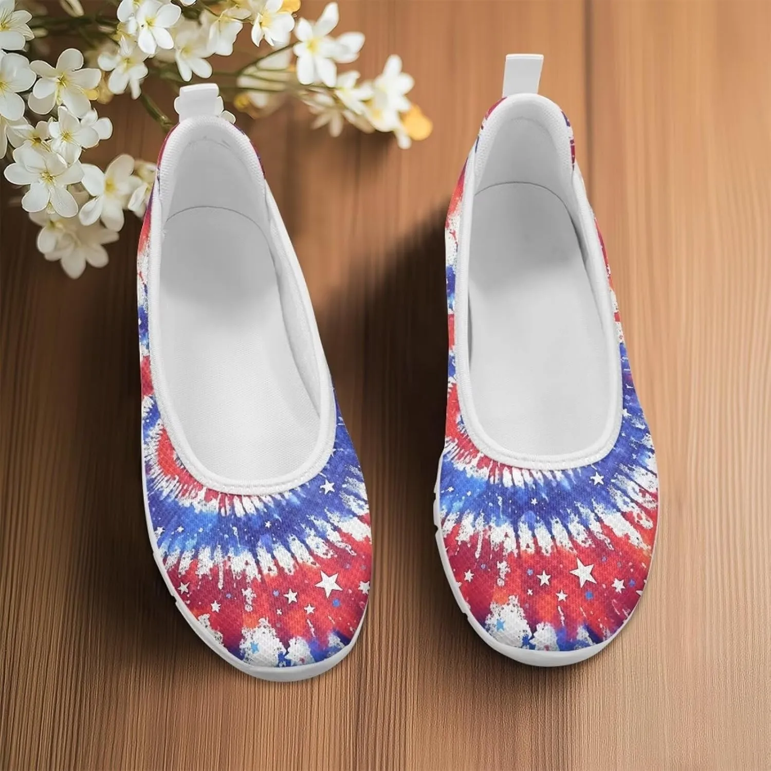 Women's Mesh Flats Shoes Breathable Slip on Shoes Casual Flats Comfortable Walking Shoes White Sole