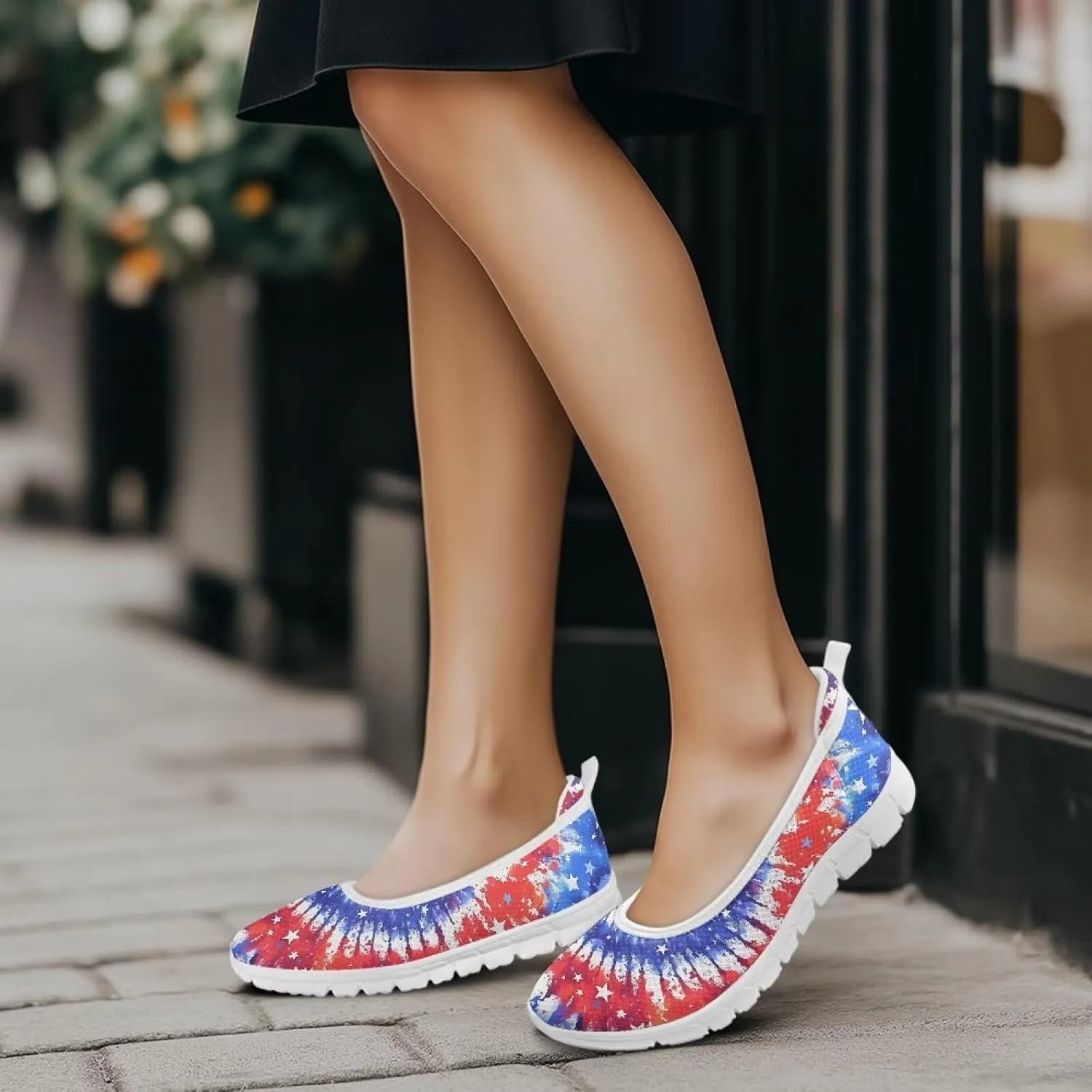 Women's Mesh Flats Shoes Breathable Slip on Shoes Casual Flats Comfortable Walking Shoes White Sole