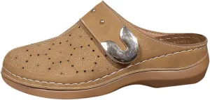 Women's Mules & Clogs Closed Toe Hollow Slides Sandals Thick-Soled Wedge Slip On Shoes Casual Metal Decoration Breathable Backless Mules Comfortable Arch Support Outdoor Walking Flats