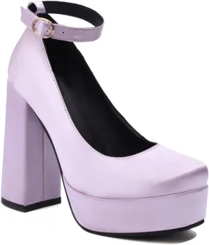 Women's Platform Chunky High Heels Pumps Shoes Square Toe Ankle Strap Elegant Mary Jane Dress Shoe