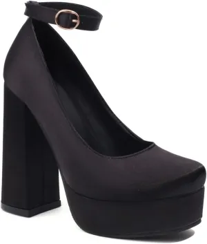 Women's Platform Chunky High Heels Pumps Shoes Square Toe Ankle Strap Elegant Mary Jane Dress Shoe