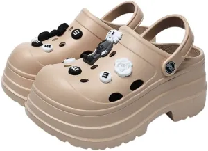 Women's Platform Clogs Slip On Slides Shoes Beach Sandals Gardener Clog Hight Heels Mule Slippers Garden Shoes DIY Cartoon Accessories Sandals
