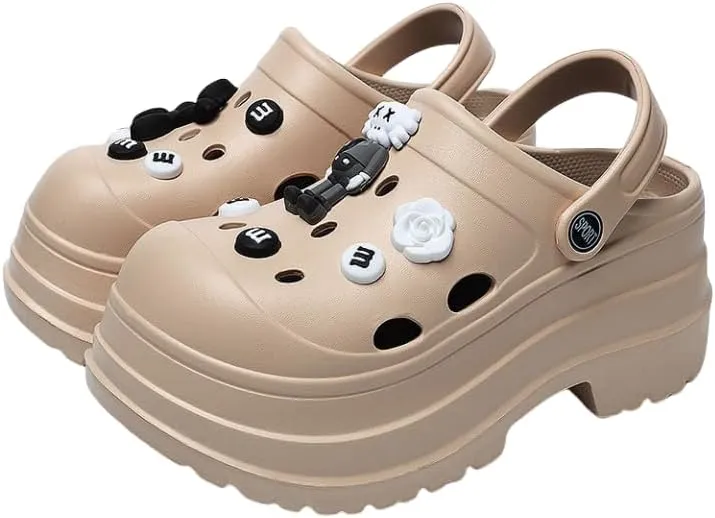 Women's Platform Clogs Slip On Slides Shoes Beach Sandals Gardener Clog Hight Heels Mule Slippers Garden Shoes DIY Cartoon Accessories Sandals
