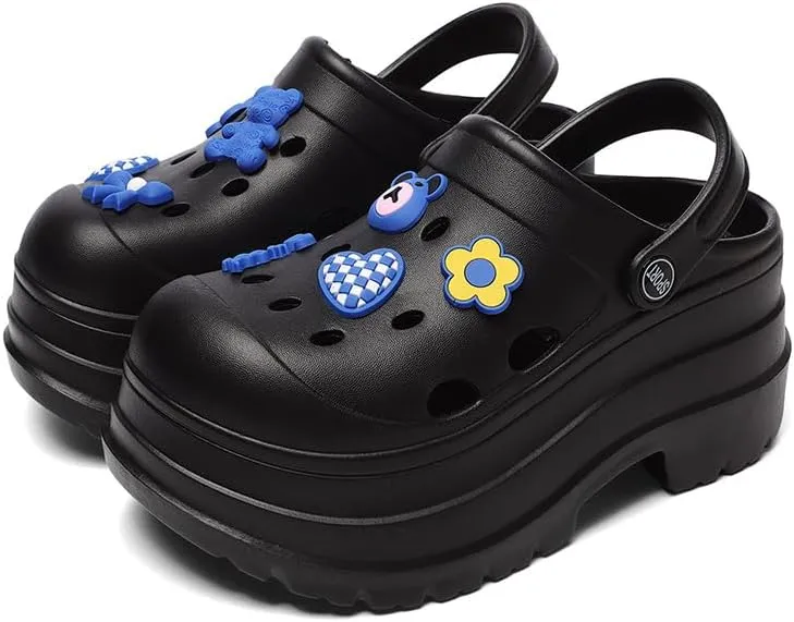 Women's Platform Clogs Slip On Slides Shoes Beach Sandals Gardener Clog Hight Heels Mule Slippers Garden Shoes DIY Cartoon Accessories Sandals