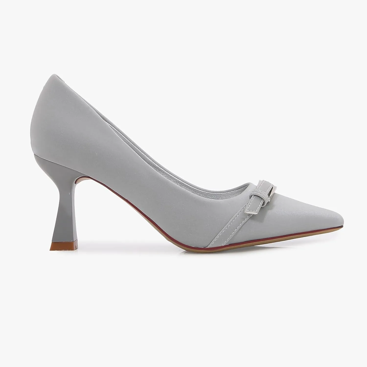 Women's Pointed Toe Mid Heel, Dress Pump with Metal Buckle Accent, All Day Comfort