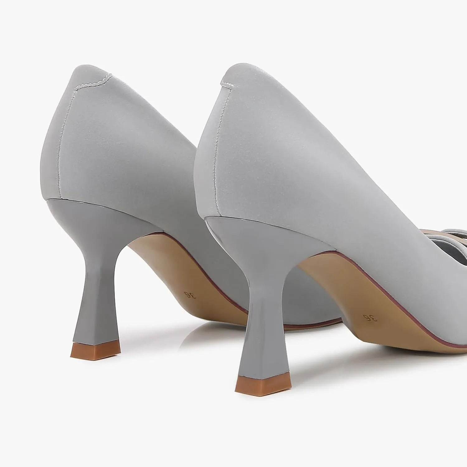 Women's Pointed Toe Mid Heel, Dress Pump with Metal Buckle Accent, All Day Comfort