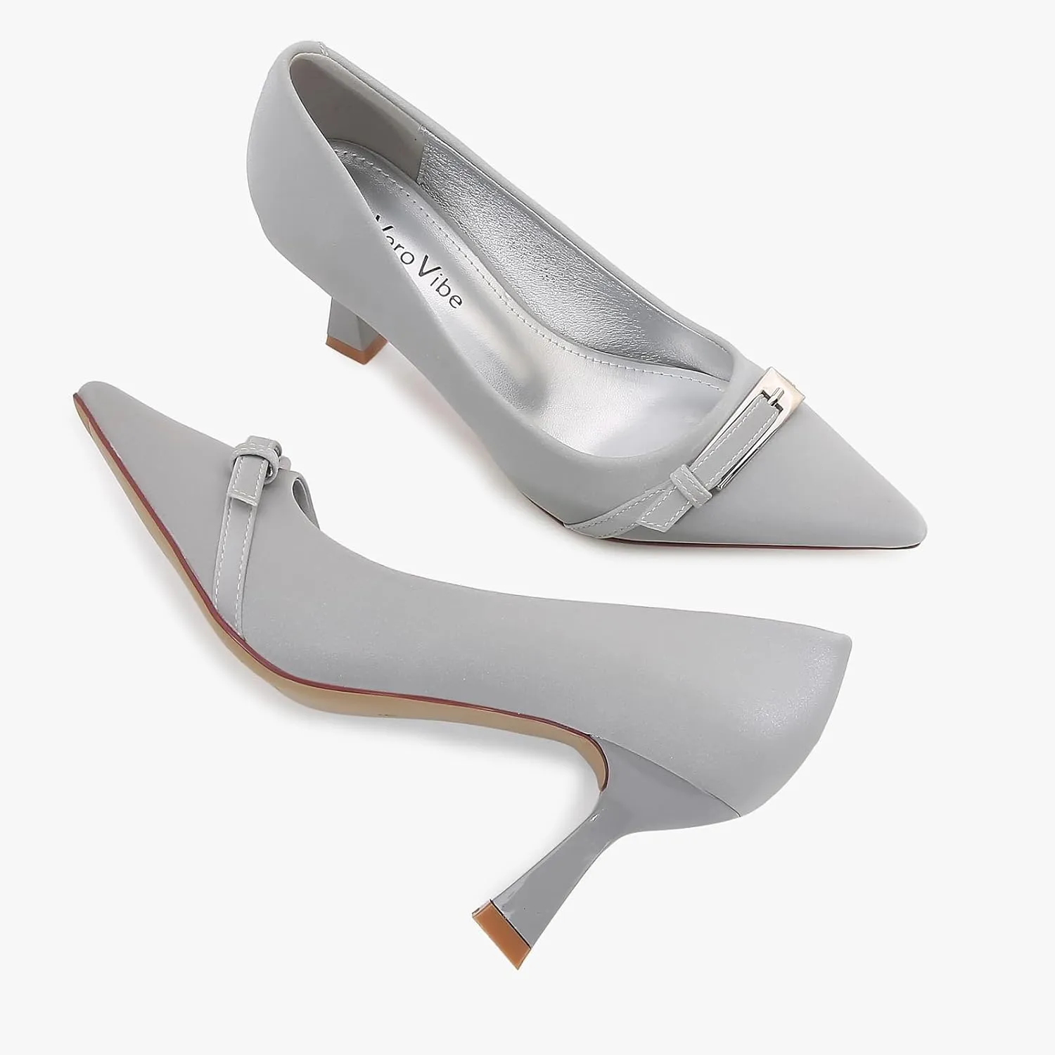 Women's Pointed Toe Mid Heel, Dress Pump with Metal Buckle Accent, All Day Comfort